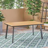 Leeds Outdoor Aluminum and Faux Wood Dining Table, Natural Noble House