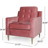 Hanlon Modern Glam Tufted Velvet Club Chair, Rouge Pink and Gold Noble House