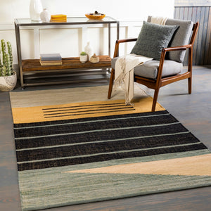 Fulham FHM-2301 Modern Cotton Rug FHM2301-81012 Black, Wheat, Teal, Light Gray 100% Cotton 8'10" x 12'