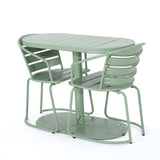 Santa Monica Outdoor 3 Piece Crackle Green Finished Iron Bistro Set Noble House