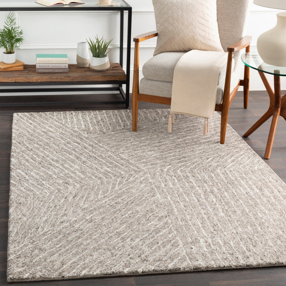 Falcon FLC-8003 Modern Viscose, Wool Rug FLC8003-913 Camel, White, Dark Brown, Taupe 70% Viscose, 30% Wool 9' x 13'