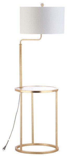 Safavieh Crispin Floor Lamp Side Table Gold Off White Cotton Metal FLL4021A 889048407275