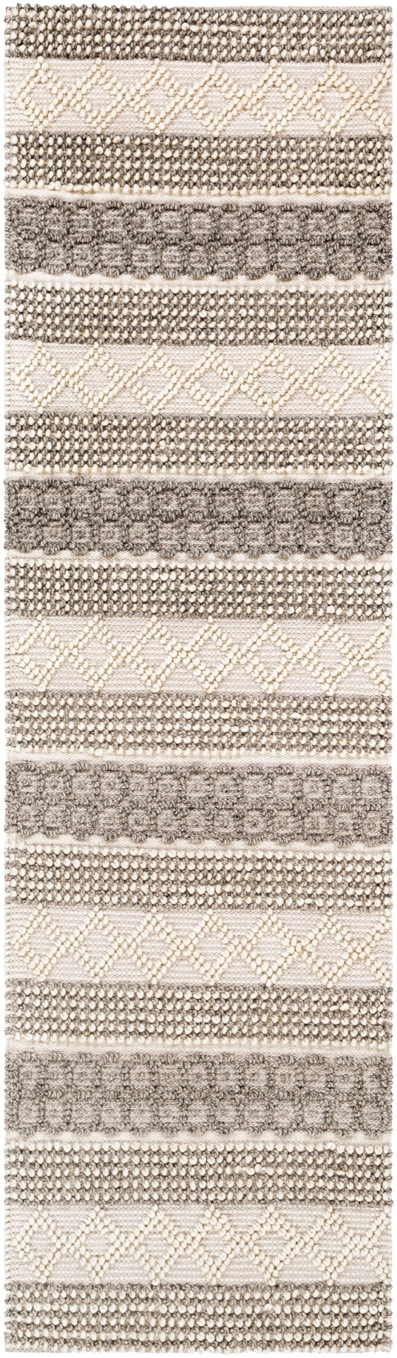 Farmhouse Neutrals FLS-2301 Cottage Wool, Cotton Rug FLS2301-268 Cream, Ivory, Charcoal, Khaki 60% Wool, 40% Cotton 2'6" x 8'