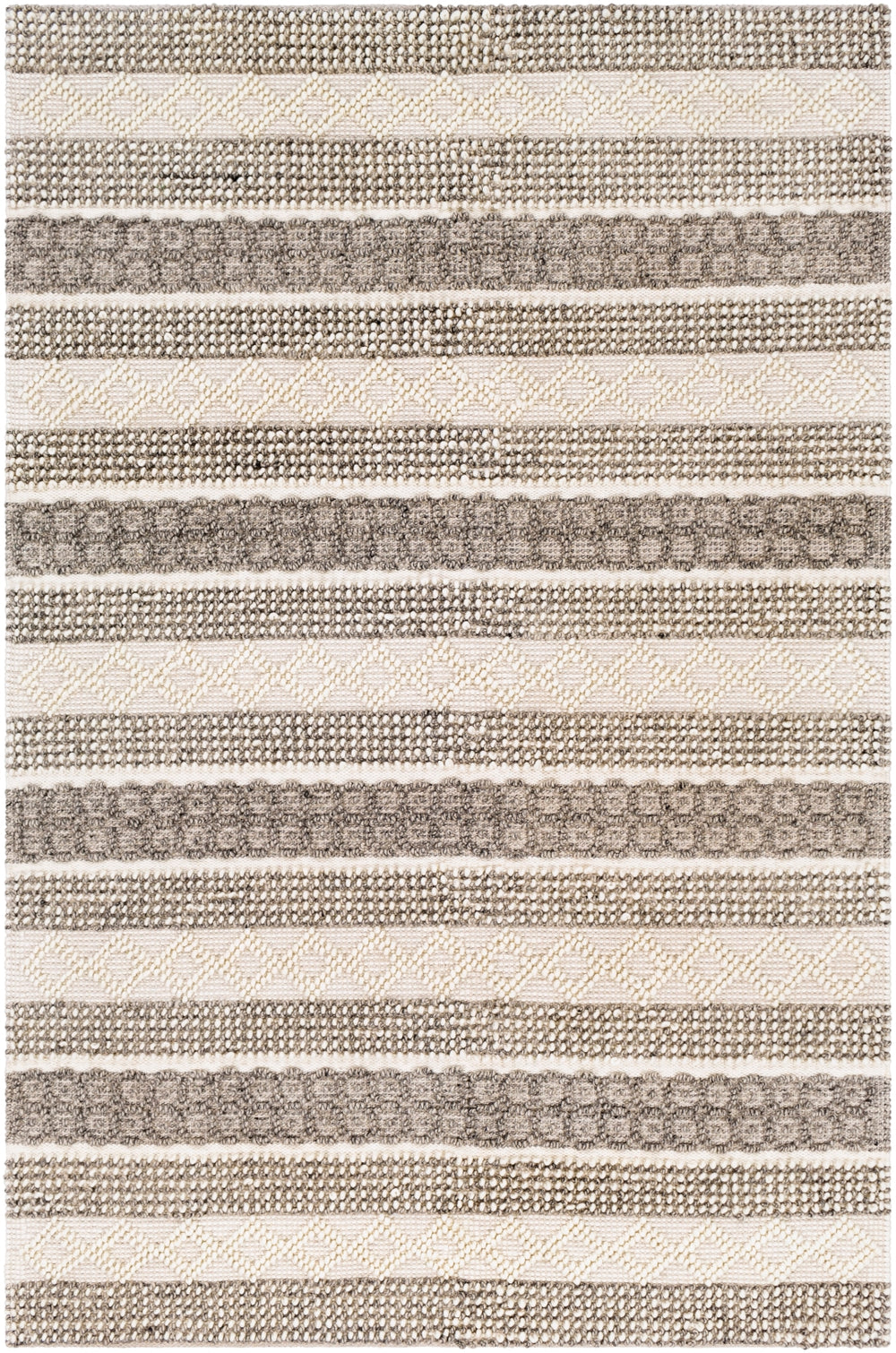 Farmhouse Neutrals FLS-2301 Cottage Wool, Cotton Rug FLS2301-912 Cream, Ivory, Charcoal, Khaki 60% Wool, 40% Cotton 9' x 12'