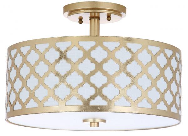 Safavieh Kora Flush Mount Quatrefoil 3 Light 15" Gold Off White Cotton Metal Fabric Acylic FLU4000A 889048255920