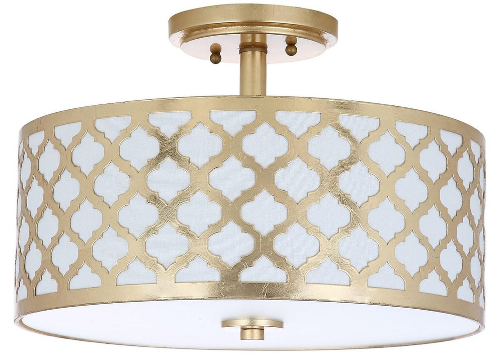 Safavieh Kora Flush Mount Quatrefoil 3 Light 15" Gold Off White Cotton Metal Fabric Acylic FLU4000A 889048255920