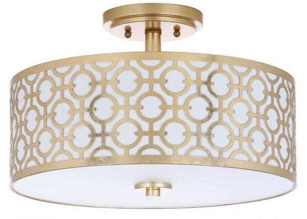 Safavieh Vera Flush Mount Chain Link 3 Light 15.5" Gold Off White Cotton Metal Fabric Acylic FLU4001A 889048256002