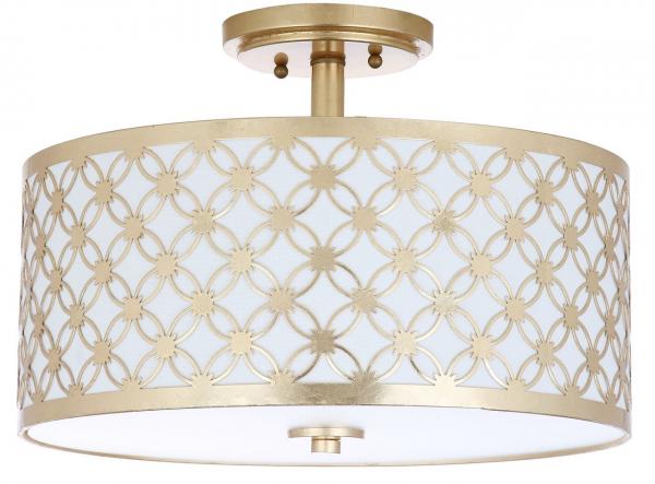 Safavieh Hutch Flush Mount 3 Light 16" Gold Off White Cotton Metal Fabric Acylic FLU4002A 889048256033