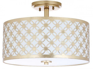 Safavieh Hutch Flush Mount 3 Light 16" Gold Off White Cotton Metal Fabric Acylic FLU4002A 889048256033