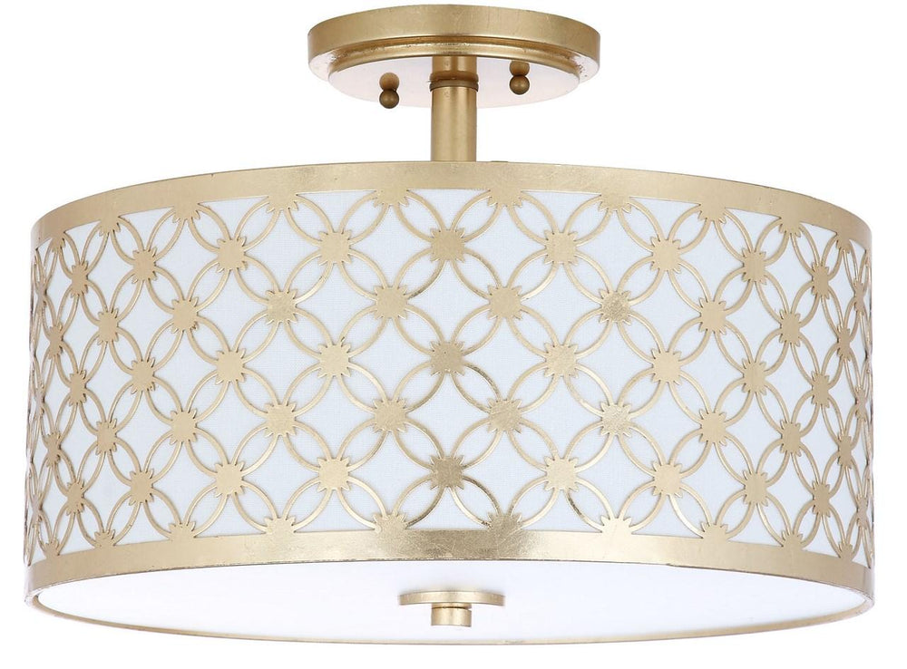 Safavieh Hutch Flush Mount 3 Light 16" Gold Off White Cotton Metal Fabric Acylic FLU4002A 889048256033