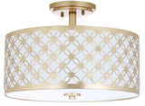 Safavieh Hutch Flush Mount 3 Light 16" Gold Off White Cotton Metal Fabric Acylic FLU4002A 889048256033