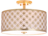 Safavieh Hutch Flush Mount 3 Light 16" Gold Off White Cotton Metal Fabric Acylic FLU4002A 889048256033