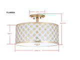 Safavieh Hutch Flush Mount 3 Light 16" Gold Off White Cotton Metal Fabric Acylic FLU4002A 889048256033