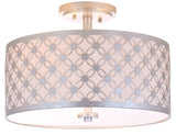 Safavieh Hutch Flush Mount 3 Light 16" Silver Off White Cotton Metal Fabric Acylic FLU4002B 889048273016