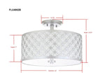 Safavieh Hutch Flush Mount 3 Light 16" Silver Off White Cotton Metal Fabric Acylic FLU4002B 889048273016