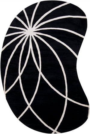 Forum FM-7072 Modern Wool Rug FM7072-69KDNY Black, Cream 100% Wool 6' x 9' Kidney