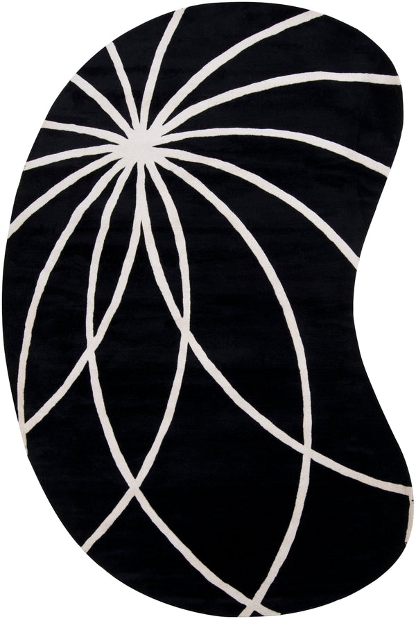 Forum FM-7072 Modern Wool Rug FM7072-69KDNY Black, Cream 100% Wool 6' x 9' Kidney