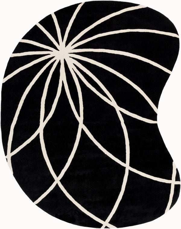 Forum FM-7072 Modern Wool Rug FM7072-810KDNY Black, Cream 100% Wool 8' x 10' Kidney