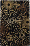 Forum FM-7090 Modern Wool Rug FM7090-58 Black, Dark Brown, Khaki, Camel, Wheat 100% Wool 5' x 8'