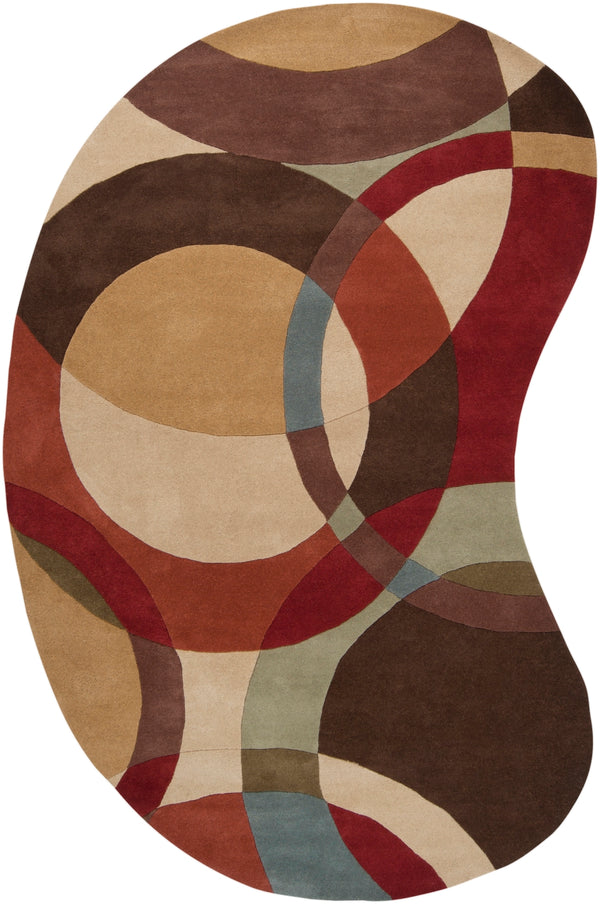 Forum FM-7108 Modern Wool Rug FM7108-69KDNY Tan, Dark Brown, Camel, Medium Gray, Olive, Rust 100% Wool 6' x 9' Kidney