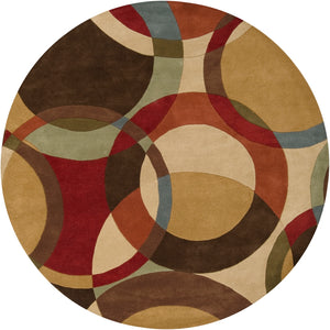 Forum FM-7108 Modern Wool Rug FM7108-8RD Tan, Dark Brown, Camel, Medium Gray, Olive, Rust 100% Wool 8' Round