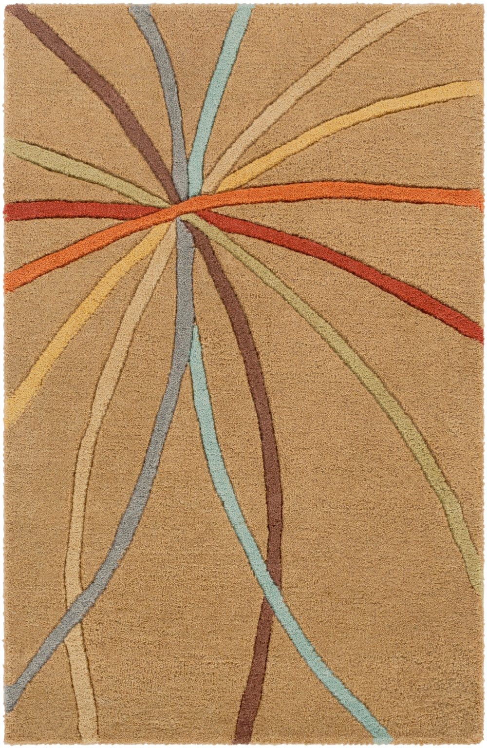 Forum FM-7140 Modern Wool Rug FM7140-912 Tan, Dark Brown, Coral, Khaki, Dark Green, Dark Red, Mustard, Denim, Aqua 100% Wool 9' x 12'