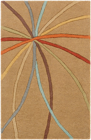 Forum FM-7140 Modern Wool Rug FM7140-912 Tan, Dark Brown, Coral, Khaki, Dark Green, Dark Red, Mustard, Denim, Aqua 100% Wool 9' x 12'