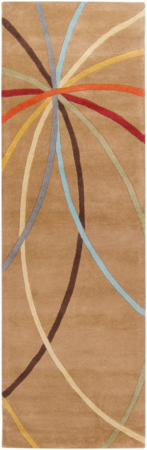 Forum FM-7140 Modern Wool Rug FM7140-312 Tan, Dark Brown, Coral, Khaki, Dark Green, Dark Red, Mustard, Denim, Aqua 100% Wool 3' x 12'