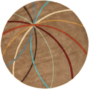 Forum FM-7140 Modern Wool Rug FM7140-99RD Tan, Dark Brown, Coral, Khaki, Dark Green, Dark Red, Mustard, Denim, Aqua 100% Wool 9'9" Round
