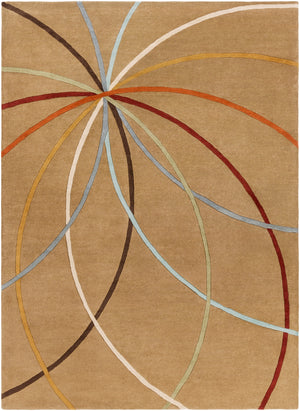 Forum FM-7140 Modern Wool Rug FM7140-811 Tan, Dark Brown, Coral, Khaki, Dark Green, Dark Red, Mustard, Denim, Aqua 100% Wool 8' x 11'