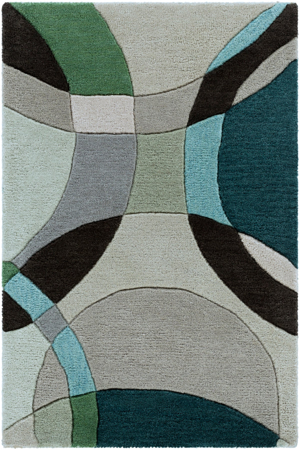 Forum FM-7157 Modern Wool Rug FM7157-912 Dark Green, Ivory, Black, Medium Gray, Mint, Aqua 100% Wool 9' x 12'