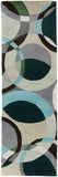 Forum FM-7157 Modern Wool Rug FM7157-312 Dark Green, Ivory, Black, Medium Gray, Mint, Aqua 100% Wool 3' x 12'