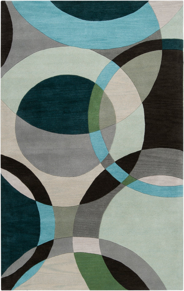 Forum FM-7157 Modern Wool Rug FM7157-58 Dark Green, Ivory, Black, Medium Gray, Mint, Aqua 100% Wool 5' x 8'