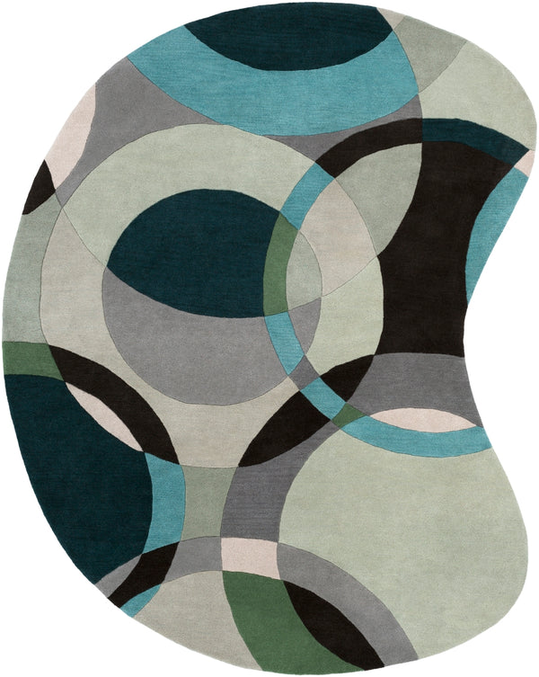 Forum FM-7157 Modern Wool Rug FM7157-810KDNY Dark Green, Ivory, Black, Medium Gray, Mint, Aqua 100% Wool 8' x 10' Kidney