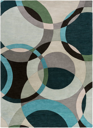 Forum FM-7157 Modern Wool Rug FM7157-811 Dark Green, Ivory, Black, Medium Gray, Mint, Aqua 100% Wool 8' x 11'