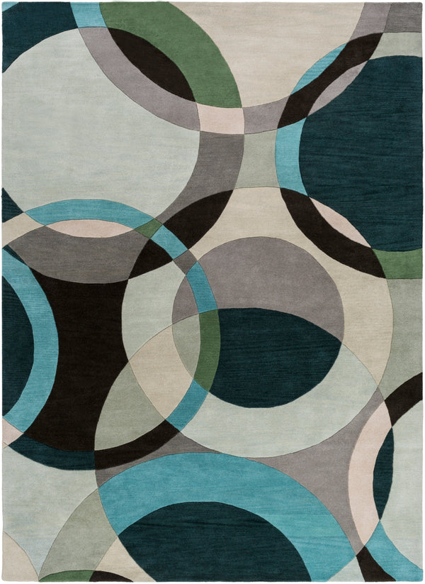 Forum FM-7157 Modern Wool Rug FM7157-811 Dark Green, Ivory, Black, Medium Gray, Mint, Aqua 100% Wool 8' x 11'