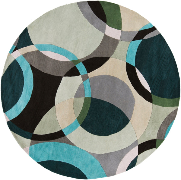 Forum FM-7157 Modern Wool Rug FM7157-8RD Dark Green, Ivory, Black, Medium Gray, Mint, Aqua 100% Wool 8' Round