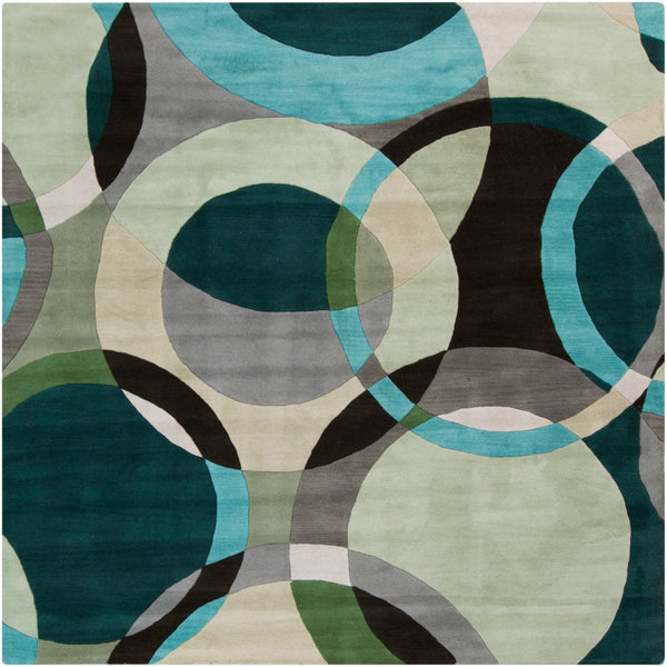 Forum FM-7157 Modern Wool Rug FM7157-99SQ Dark Green, Ivory, Black, Medium Gray, Mint, Aqua 100% Wool 9'9" Square