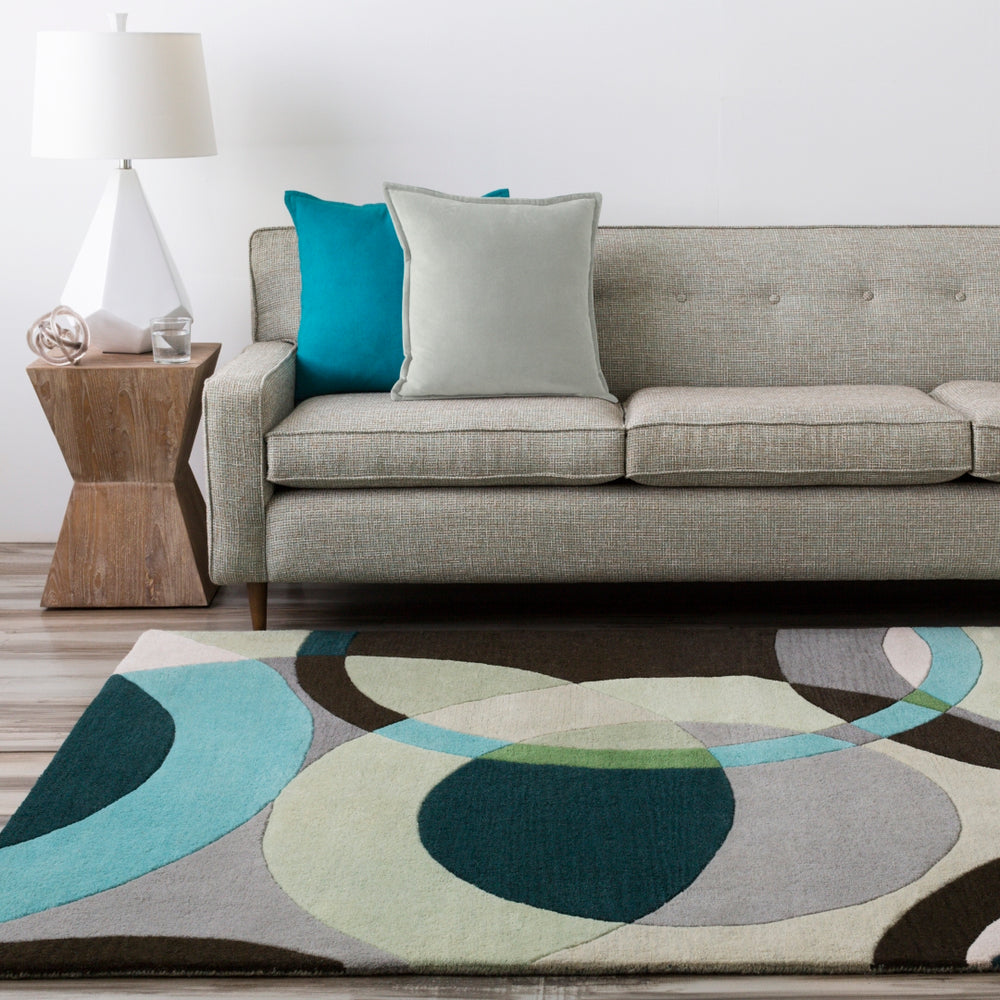 Forum FM-7157 Modern Wool Rug FM7157-912 Dark Green, Ivory, Black, Medium Gray, Mint, Aqua 100% Wool 9' x 12'