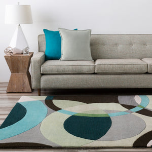 Forum FM-7157 Modern Wool Rug FM7157-912 Dark Green, Ivory, Black, Medium Gray, Mint, Aqua 100% Wool 9' x 12'