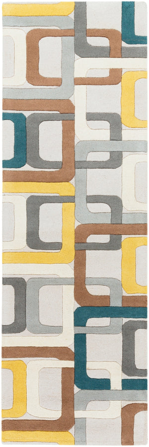 Forum FM-7159 Modern Wool Rug FM7159-312 Dark Green, Medium Gray, Saffron, Dark Brown, Light Gray, Ivory 100% Wool 3' x 12'