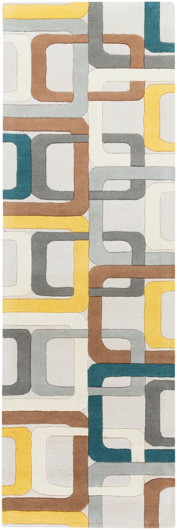Forum FM-7159 Modern Wool Rug FM7159-312 Dark Green, Medium Gray, Saffron, Dark Brown, Light Gray, Ivory 100% Wool 3' x 12'