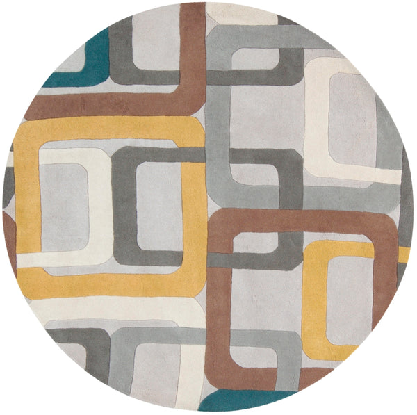 Forum FM-7159 Modern Wool Rug FM7159-99RD Dark Green, Medium Gray, Saffron, Dark Brown, Light Gray, Ivory 100% Wool 9'9" Round