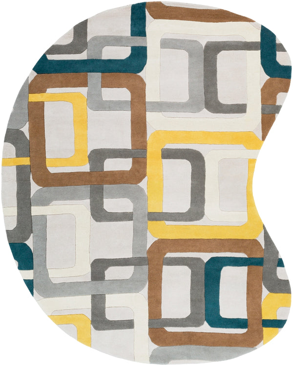 Forum FM-7159 Modern Wool Rug FM7159-810KDNY Dark Green, Medium Gray, Saffron, Dark Brown, Light Gray, Ivory 100% Wool 8' x 10' Kidney