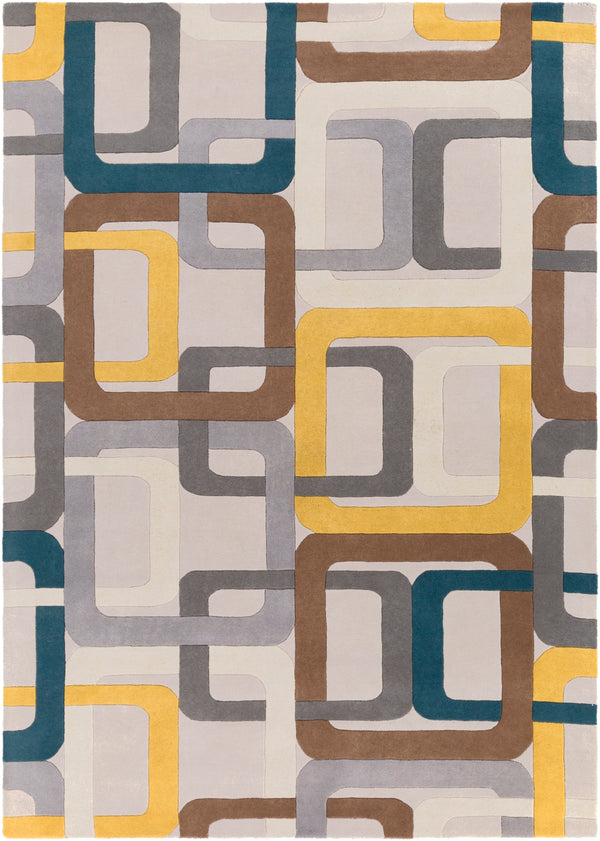Forum FM-7159 Modern Wool Rug FM7159-811 Dark Green, Medium Gray, Saffron, Dark Brown, Light Gray, Ivory 100% Wool 8' x 11'