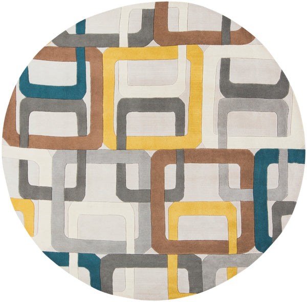 Forum FM-7159 Modern Wool Rug FM7159-8RD Dark Green, Medium Gray, Saffron, Dark Brown, Light Gray, Ivory 100% Wool 8' Round