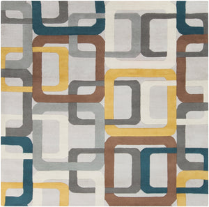 Forum FM-7159 Modern Wool Rug FM7159-99SQ Dark Green, Medium Gray, Saffron, Dark Brown, Light Gray, Ivory 100% Wool 9'9" Square