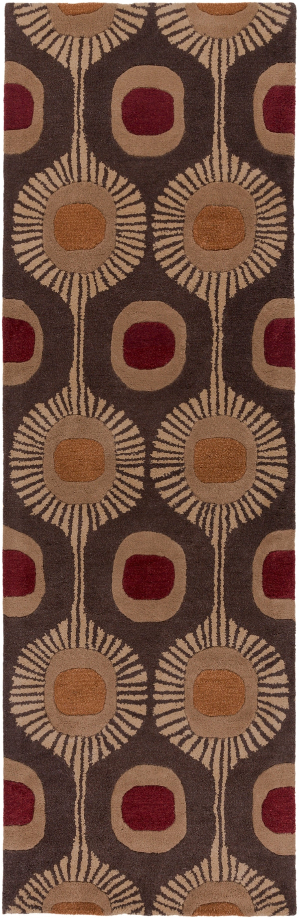 Forum FM-7170 Modern Wool Rug FM7170-312 Dark Brown, Camel, Burnt Orange, Rust 100% Wool 3' x 12'