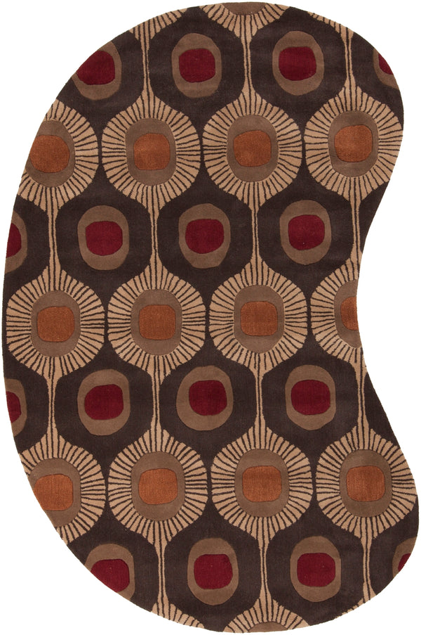 Forum FM-7170 Modern Wool Rug FM7170-69KDNY Dark Brown, Camel, Burnt Orange, Rust 100% Wool 6' x 9' Kidney