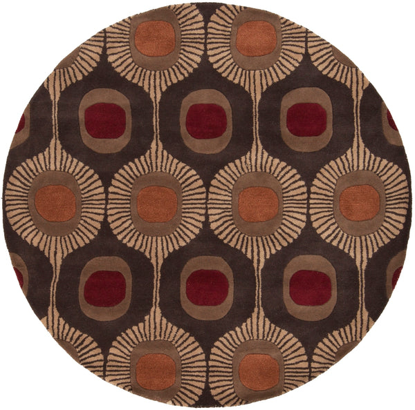 Forum FM-7170 Modern Wool Rug FM7170-99RD Dark Brown, Camel, Burnt Orange, Rust 100% Wool 9'9" Round